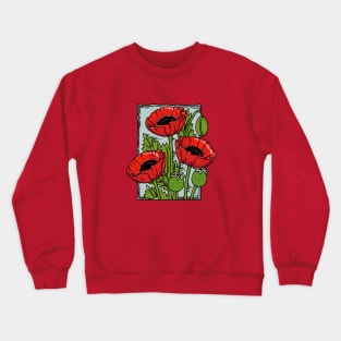 Poppies, Vintage style flower stamp (colored) Crewneck Sweatshirt